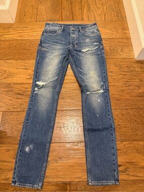 Ksubi Distressed Blue Slim Straight Jeans